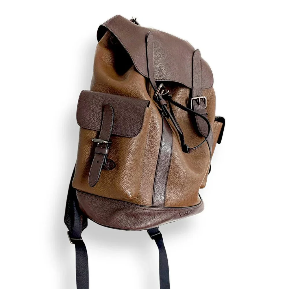 Coach Hudson rare colorblock brown pebbled leather men's rucksack backpack